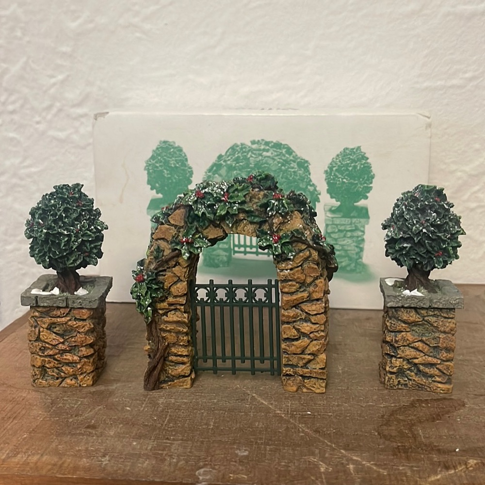 Dept 56 | Village Accessories | Stone Corner Posts w/ Holly Tree & Stone Archway
